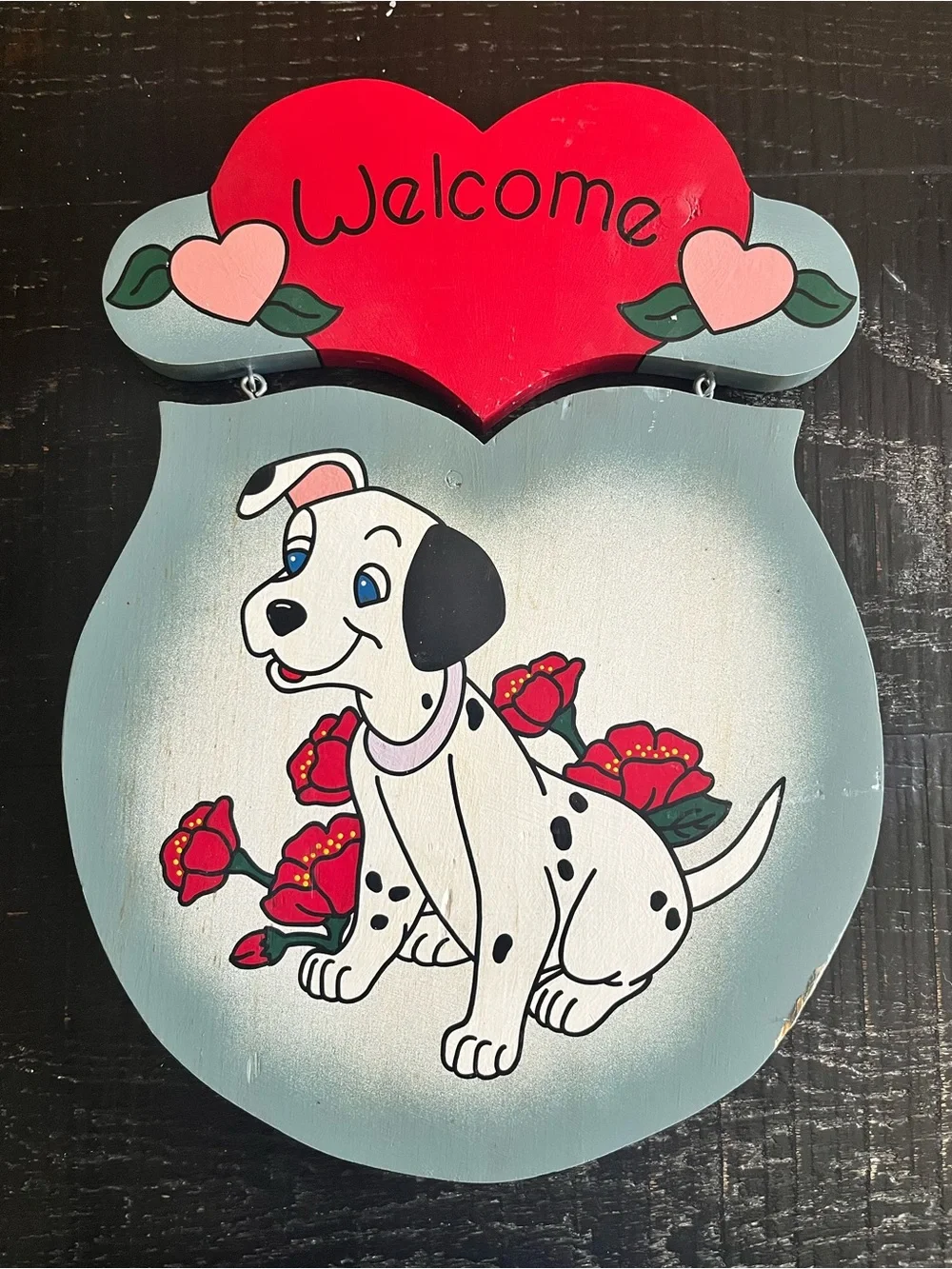 Vintage Welcome Dalmatian Heart Wall Wooden Plaque